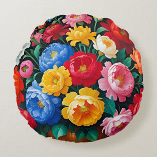 Bright and colourful roses round cushion