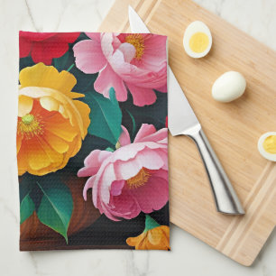 Bright and colourful roses tea towel