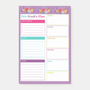Bright and colourful weekly planner  post-it notes