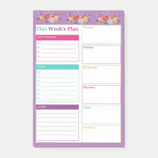 Bright and colourful weekly planner  post-it notes