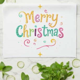 Bright and cool Merry Christmas Tea Towel