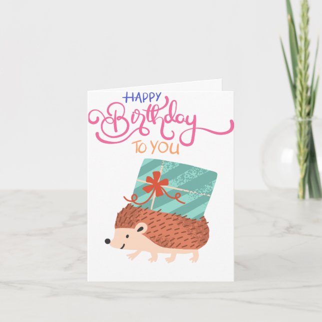 Bright and Cute Hedgehog Birthday Card (Front)