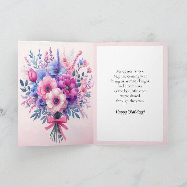 Bright and Cute Pink Purple Blue Flowers  Card (Inside)