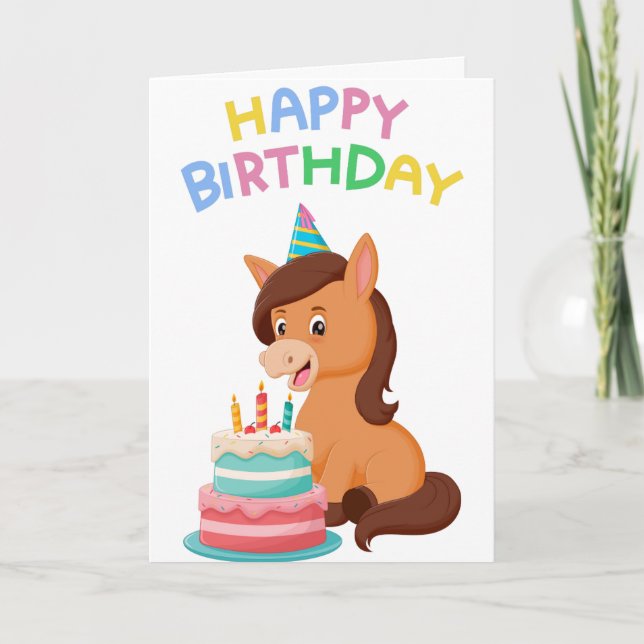 Bright and Cute Pony & Cake Birthday Card (Front)