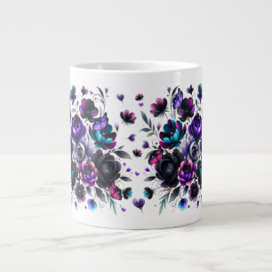 Bright and Dark Floral Fantasy with Butterflies Large Coffee Mug