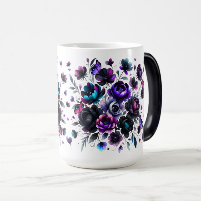 Bright and Dark Floral Fantasy with Butterflies Magic Mug (Front Right)