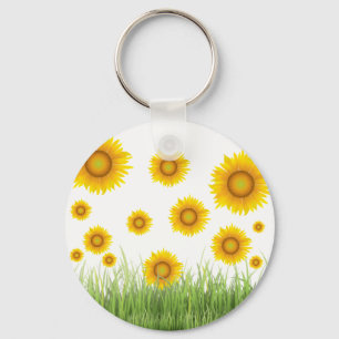 Bright and Elegant Sunflower Graphic Design Key Ring