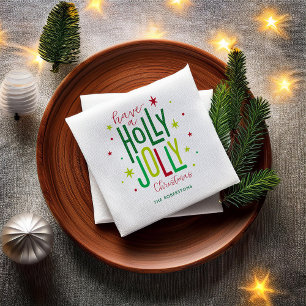 Bright and Festive "Holly Jolly" Christmas Napkin