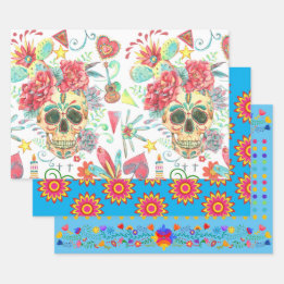 Bright and Fun Fiesta Colours with Sugar Skulls Wrapping Paper Sheet