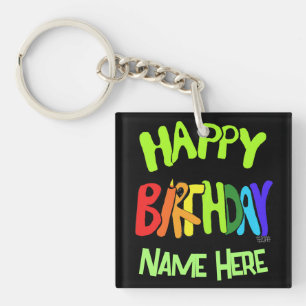 Bright and Happy Birthday Custom Name Key Ring