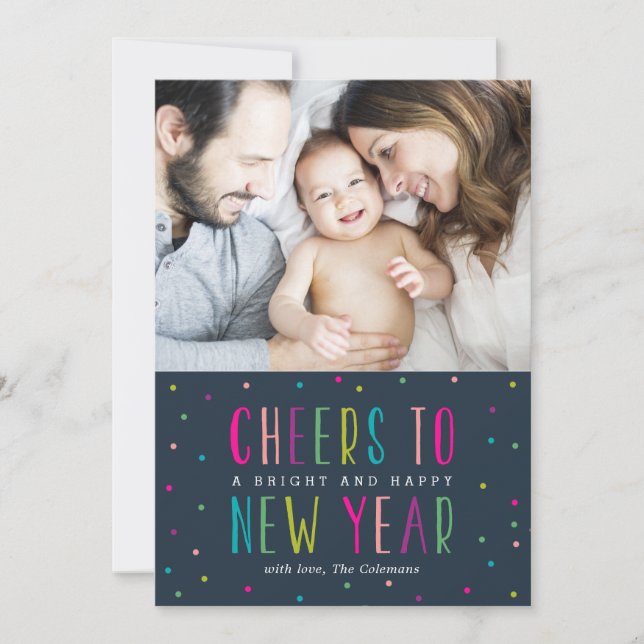 Bright and Happy New Year EDITABLE COLOR Cards (Front)