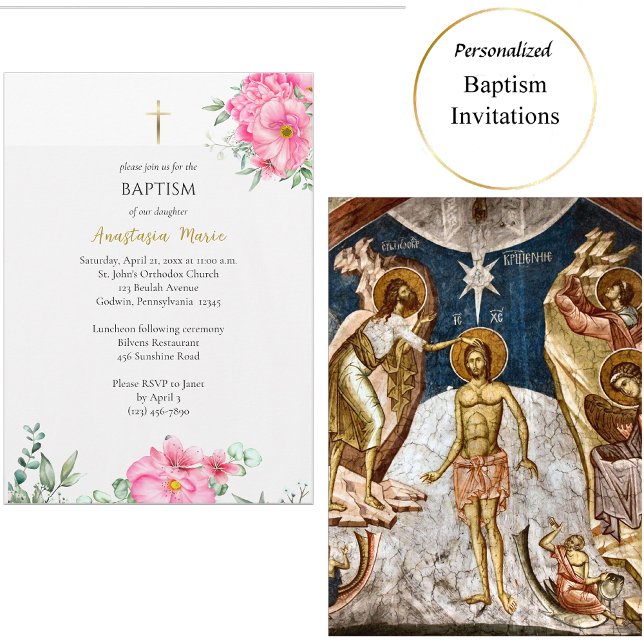 Bright and Happy Pink Flowers Orthodox Baptism     Invitation (Creator Uploaded)