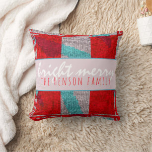 Bright and Merry Christmas Red Knit Knitting Cushion