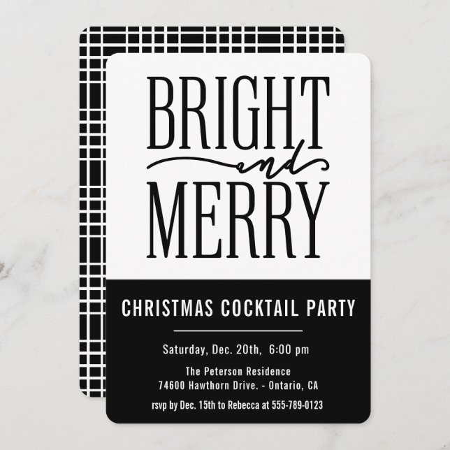 Bright and Merry Modern Christmas Party Invitation (Front/Back)