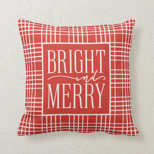 Bright and Merry Modern Red Holiday Plaid Cushion