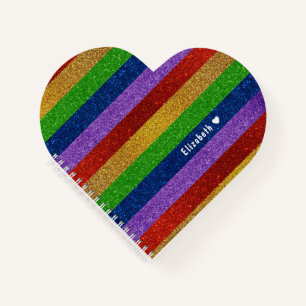Bright and Sparkly Rainbow Faux Glitter Striped Notebook