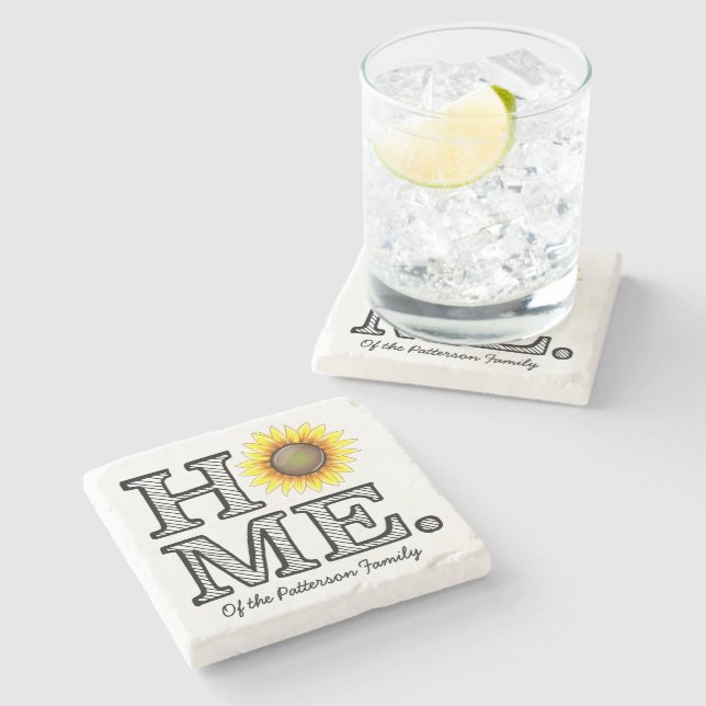 Bright and Sunny Home Sunflower Housewarmer Stone Coaster (Side)