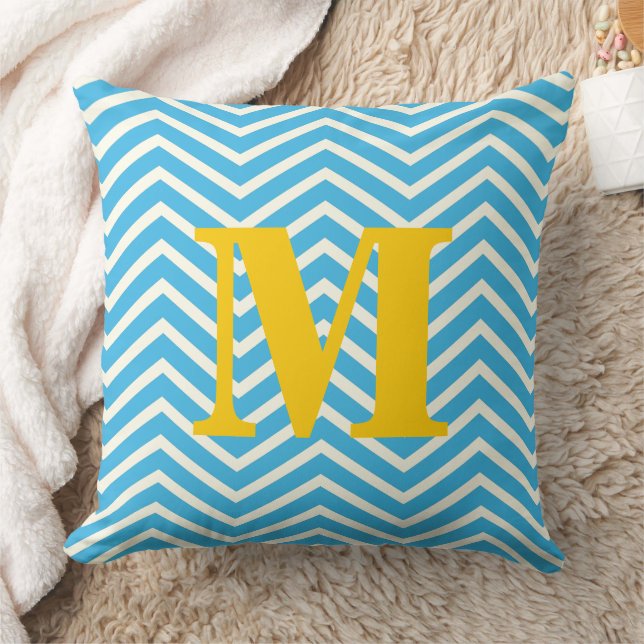 Bright Aqua and Yellow Monogram Zig Zag Cushion (Blanket)