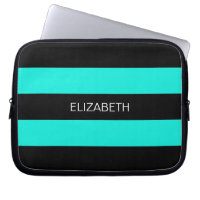 Bright Aqua Black Horiz Preppy Stripe #3 Monogram