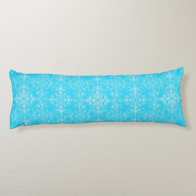 Bright Aqua Blue Double Damask Pattern Body Cushion (Back)