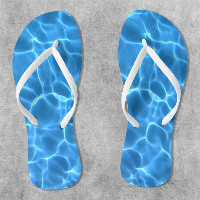 Bright Aqua Blue Swimming Pool Photo Jandals (Swimming Pool Water Flip Flops - Slim Straps)