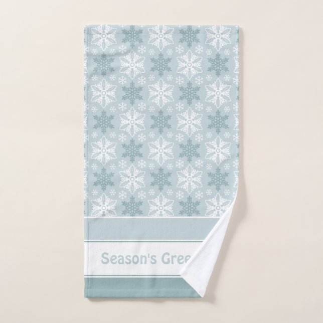 Bright Aqua Blue Teal White Snowflake Pattern Bath Towel Set (Hand Towel)