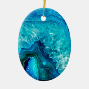 Bright Aqua Blue Turquoise Geode Mineral Stone Ceramic Tree Decoration