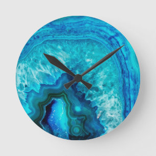 Bright Aqua Blue Turquoise Geode Mineral Stone Round Clock