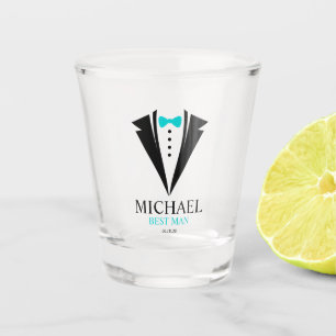 Bright Aqua Bow Tie "Best Man" Tuxedo Shot Glass