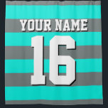 Bright Aqua Charcoal Sports Jersey Preppy Stripe Shower Curtain<br><div class="desc">Preppy Striped Team Jersey / Sports Jersey / Football Jersey / Rugby Jersey with Custom Name Customise this with your own name or team name and a number. You can change the size, colour and placement of the text if you need to make changes, change the colour of or remove...</div>
