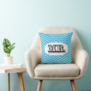 Bright Aqua Mrs Bride Zig Zag Pattern Pillow