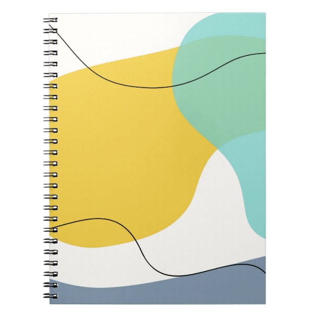 Bright Aqua Yellow Abstract Curve Art Notebook (Front)