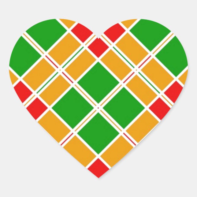 Bright Argyl red  green yellow pattern accessory Heart Sticker (Front)