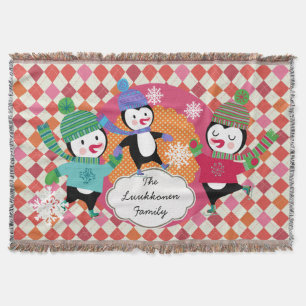 Bright Argyle Skating Penguins Holiday Throw