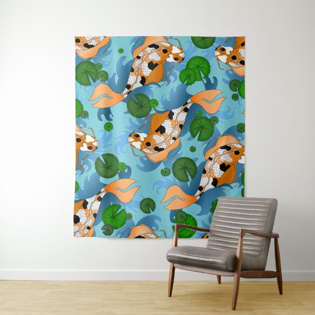 Bright Asian Carp Koi Fish Pond Tapestry (In Situ)