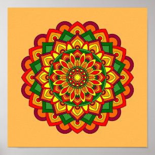 Bright Autumn Colors Floral Mandala Poster