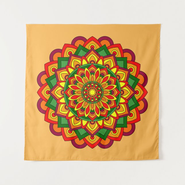 Bright Autumn Colours Floral Mandala Tapestry (Front)