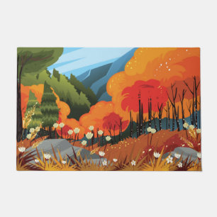 Bright Autumn Landscape Illustration Doormat