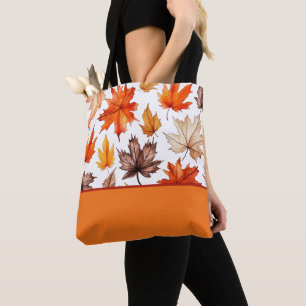 Bright Autumn Leaves Botanical Print Colour Block Tote Bag