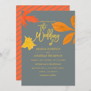 Bright autumn orange Fall Wedding invitation