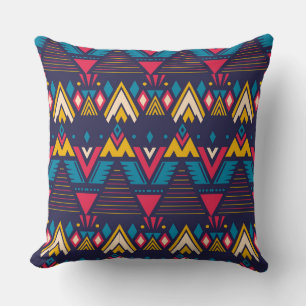 Bright Aztec Pattern Yellow Blue Cushion