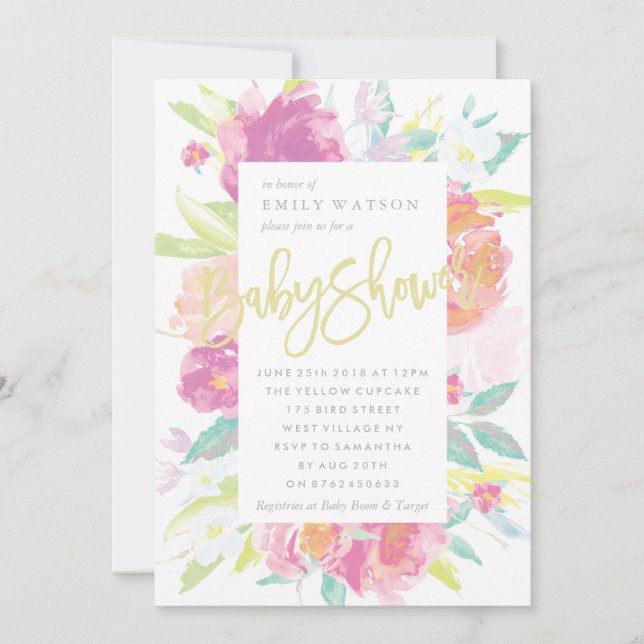 Bright Baby Shower Invitation Floral Watercolor (Front)