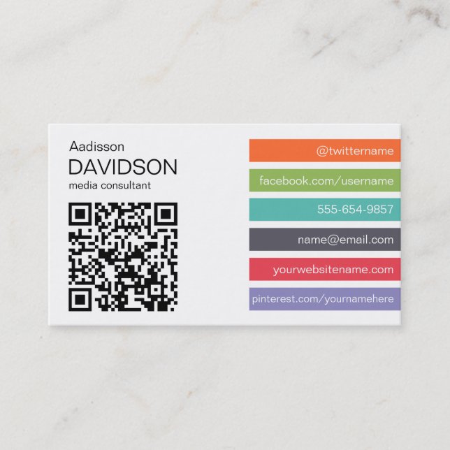 Bright Bar QR CODE Social Media Business Card (Front)