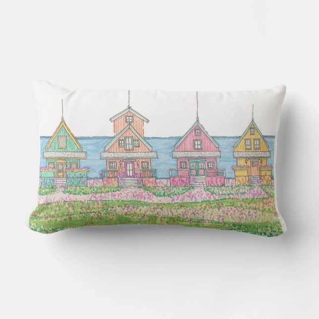 Bright Beach Cottages Lumbar Pillow (Front)