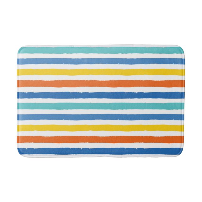 Bright Beachy Striped Pattern Bath Mat (Front)