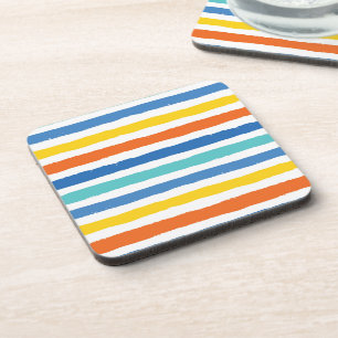 Bright Beachy Striped Pattern Coaster