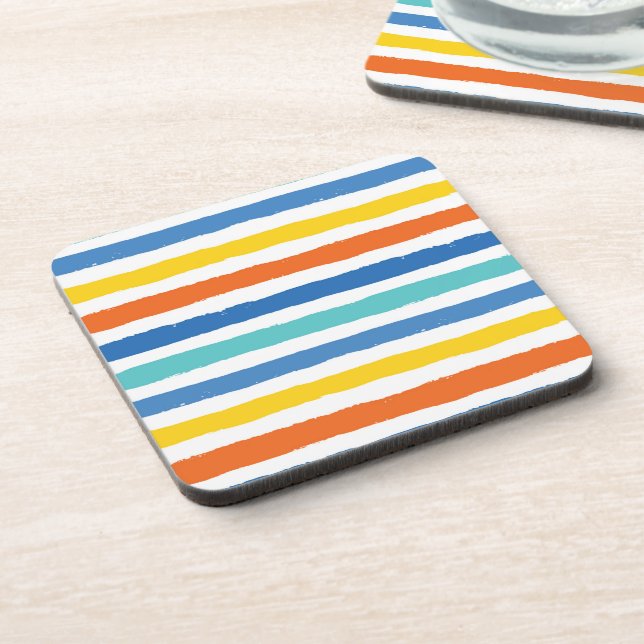 Bright Beachy Striped Pattern Coaster (Left Side)