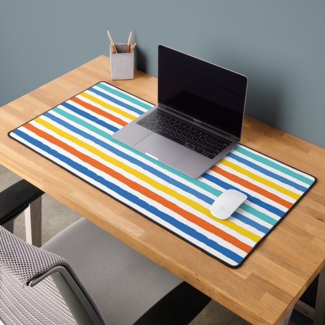 Bright Beachy Striped Pattern Desk Mat (Office 2)
