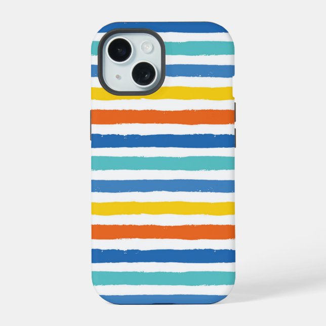Bright Beachy Striped Pattern iPhone 15 Case (Back)