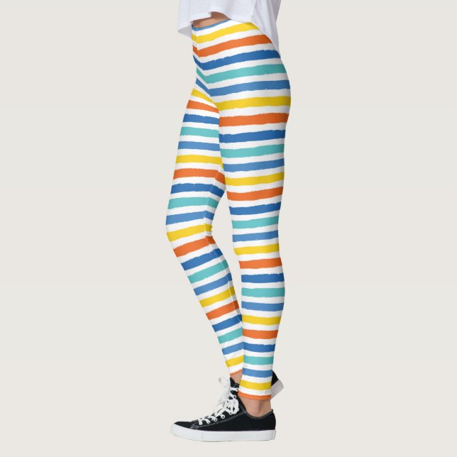 Bright Beachy Striped Pattern Leggings (Left)